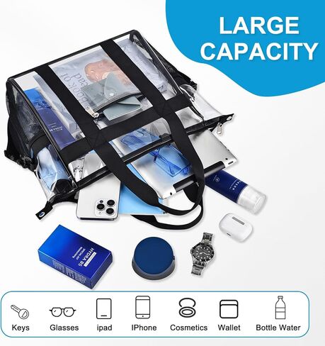 Clear Bag for Stadium Events 12x6x12 Clear Tote Bag with Zipper Closure Adjustable Strap for Sports Fans Crossbody Bag for Concerts Sports Events Festivals in Kuwait