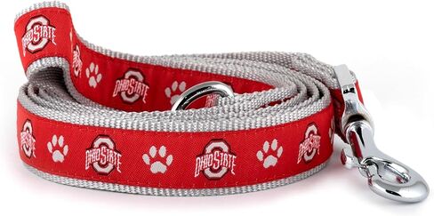 THE WORTHY DOG Ohio State Athletic O Paw Print Dog Leash – Durable Nylon with Woven Ribbon & Bolt Snap Hook, Grey, Large in Saudi Arabia
