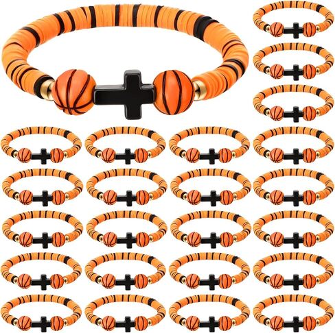 24 Pcs Cross Basketball Bracelets Gifts Bulk Christian Basketball Bead Bracelets for Sports Team Lovers Players Coach Party Favors Teen Women Man Adults in Saudi Arabia