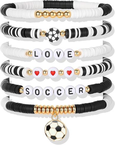 World Soccer Game-day Cup Bracelet Stack Set 7pcs Softball/Baseball/Basketball/Soccer/Volleyball/Tennis/Football Stretch Sports Fans Jewelry Sports Beaded Bracelets with Charms in Saudi Arabia