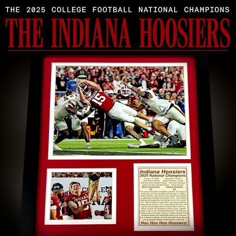 إنديانا هوسيرز | أبطال CFP الوطنيون لعام 2025 | تذكارات كرة القدم Hoosier القابلة للتحصيل | صورة مؤطرة وهدية مجمعة للصور، لوحة فنية جدارية على شكل كهف للرجال، ديكور للمنزل والغرفة | مقاسان وطرازان (ميندوزا دايف، 30.48 سم × 38.1 سم) in Saudi Arabia