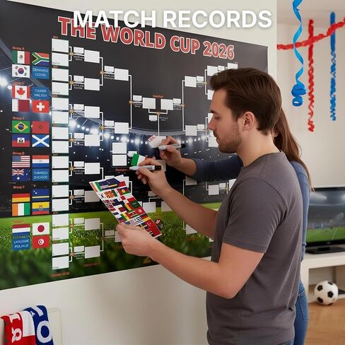 2026 World Cup Schedule Poster - 33.5x23.6 Inch Includes A3 Schedule & 64 Team Flag Stickers Large Soccer Schedule World Cup 2026 Merchandise Wall Chart for Game-day Planning Track Matches in Saudi Arabia