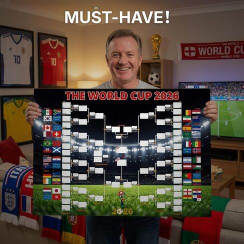 2026 World Cup Schedule Poster - 33.5x23.6 Inch Includes A3 Schedule & 64 Team Flag Stickers Large Soccer Schedule World Cup 2026 Merchandise Wall Chart for Game-day Planning Track Matches in Saudi Arabia