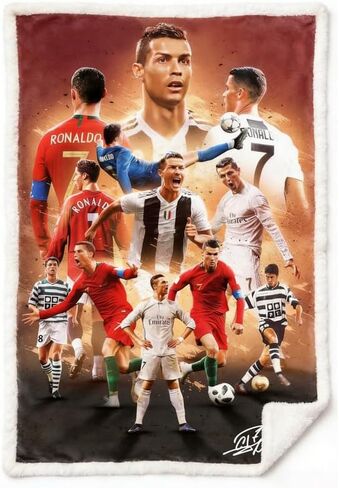 BILVAZOG Cristiano Ronaldo Blanket For Kids Fans-Soccer Blankets for All Seasons Throw Bedding Sofa and Travel Reserve Air Conditioning-Ultra-Soft Anti-Pilling Blanket Warm Lightweight 150cm x 125cm in Saudi Arabia