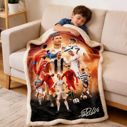 BILVAZOG Cristiano Ronaldo Blanket For Kids Fans-Soccer Blankets for All Seasons Throw Bedding Sofa and Travel Reserve Air Conditioning-Ultra-Soft Anti-Pilling Blanket Warm Lightweight 150cm x 125cm in Saudi Arabia