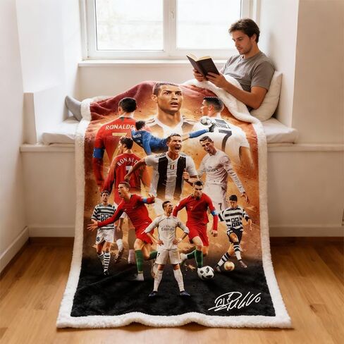 BILVAZOG Cristiano Ronaldo Blanket For Kids Fans-Soccer Blankets for All Seasons Throw Bedding Sofa and Travel Reserve Air Conditioning-Ultra-Soft Anti-Pilling Blanket Warm Lightweight 150cm x 125cm in Saudi Arabia