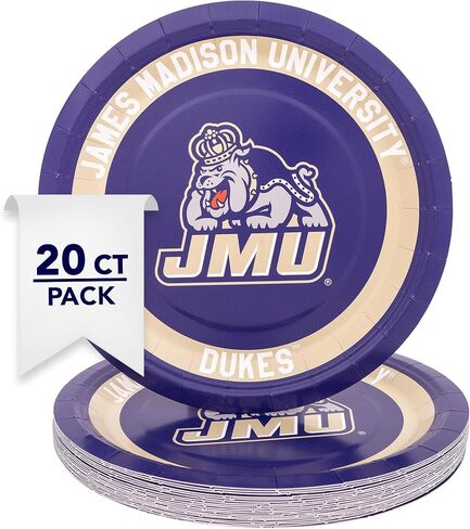 أطباق ورقية لجامعة ديزيرت كاكتوس جيمس ماديسون من JMU Dukes عدد 20 أطباق مستديرة مقاس 9 بوصة للبوابات الخلفية والحفلات والتخرج والمناسبات (التصميم أ) in Saudi Arabia