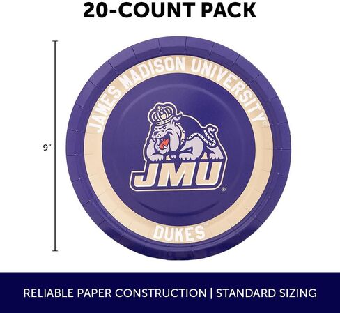 أطباق ورقية لجامعة ديزيرت كاكتوس جيمس ماديسون من JMU Dukes عدد 20 أطباق مستديرة مقاس 9 بوصة للبوابات الخلفية والحفلات والتخرج والمناسبات (التصميم أ) in Saudi Arabia
