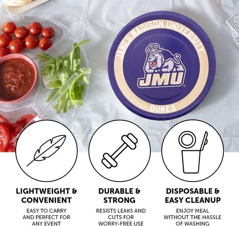 أطباق ورقية لجامعة ديزيرت كاكتوس جيمس ماديسون من JMU Dukes عدد 20 أطباق مستديرة مقاس 9 بوصة للبوابات الخلفية والحفلات والتخرج والمناسبات (التصميم أ) in Saudi Arabia