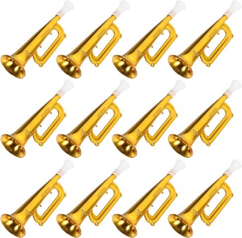 12pcs Kids Plastic Trumpet Noise Makers, Party Musical Blow Horn Cheering Horn Trumpets for Soccer Games Sport Events Birthday Party Favors (Gold) in Saudi Arabia