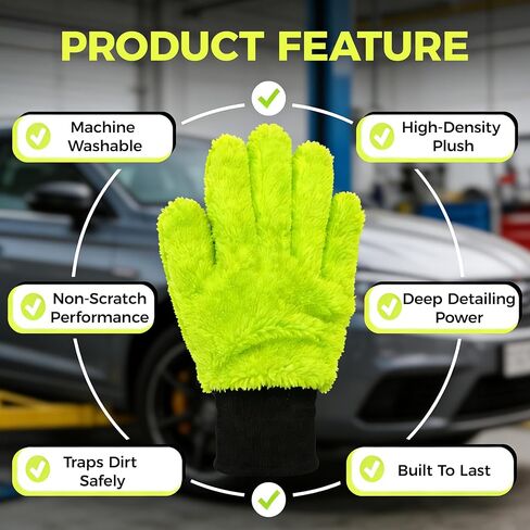 عبوة من قطعتين من قفازات غسيل السيارات - قفاز يدوي من الألياف الدقيقة لغسيل السيارات من XINDELL بالأصابع، حجم كبير جدًا لتنظيف الجزء الخارجي للسيارة، قفازات غسيل الدراجات النارية خالية من الخدوش والوبر in Kuwait
