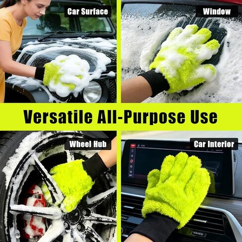 عبوة من قطعتين من قفازات غسيل السيارات - قفاز يدوي من الألياف الدقيقة لغسيل السيارات من XINDELL بالأصابع، حجم كبير جدًا لتنظيف الجزء الخارجي للسيارة، قفازات غسيل الدراجات النارية خالية من الخدوش والوبر in Kuwait