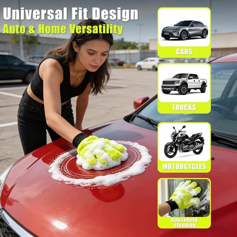 عبوة من قطعتين من قفازات غسيل السيارات - قفاز يدوي من الألياف الدقيقة لغسيل السيارات من XINDELL بالأصابع، حجم كبير جدًا لتنظيف الجزء الخارجي للسيارة، قفازات غسيل الدراجات النارية خالية من الخدوش والوبر in Kuwait