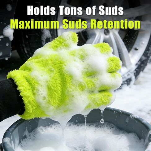 عبوة من قطعتين من قفازات غسيل السيارات - قفاز يدوي من الألياف الدقيقة لغسيل السيارات من XINDELL بالأصابع، حجم كبير جدًا لتنظيف الجزء الخارجي للسيارة، قفازات غسيل الدراجات النارية خالية من الخدوش والوبر in Kuwait