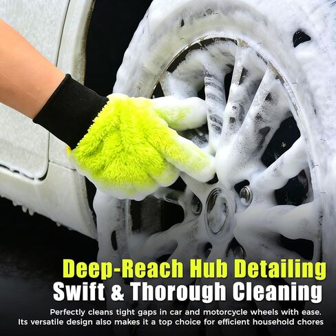 عبوة من قطعتين من قفازات غسيل السيارات - قفاز يدوي من الألياف الدقيقة لغسيل السيارات من XINDELL بالأصابع، حجم كبير جدًا لتنظيف الجزء الخارجي للسيارة، قفازات غسيل الدراجات النارية خالية من الخدوش والوبر in Kuwait