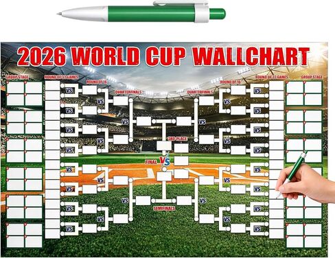 World Cup 2026 Merchandise, Official Tournament Schedule Poster with Green Marker Pen, Soccer Match Tracking Chart for Home and Office Display, Collectible Football Fan Gift for World Cup 2026 in Saudi Arabia
