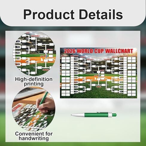World Cup 2026 Merchandise, Official Tournament Schedule Poster with Green Marker Pen, Soccer Match Tracking Chart for Home and Office Display, Collectible Football Fan Gift for World Cup 2026 in Saudi Arabia