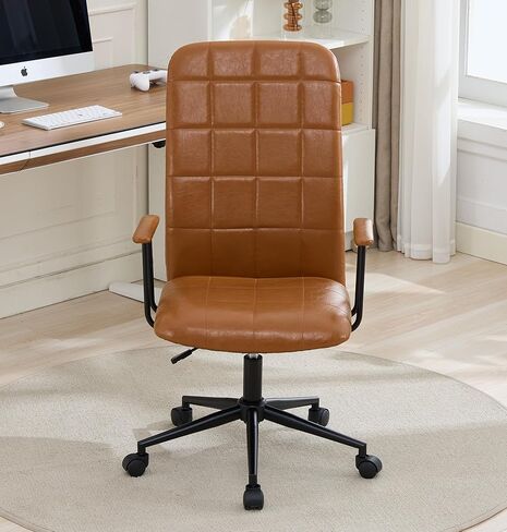 PU Leather Color Office Chair, with armrest, high backrest, Soft Foam Seating, 360 Degree Swivel, up and Down Adjustable gaslift,Black Powder Coated Frame,Five Star Base, Black Wheels (Antique Brown) in Saudi Arabia