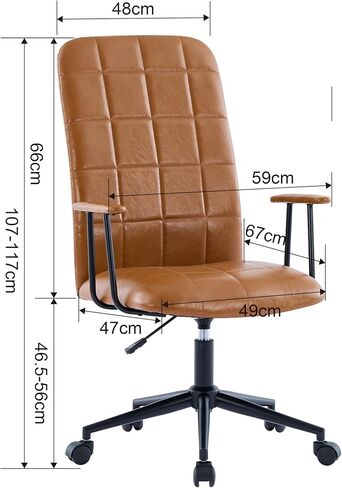 PU Leather Color Office Chair, with armrest, high backrest, Soft Foam Seating, 360 Degree Swivel, up and Down Adjustable gaslift,Black Powder Coated Frame,Five Star Base, Black Wheels (Antique Brown) in Saudi Arabia