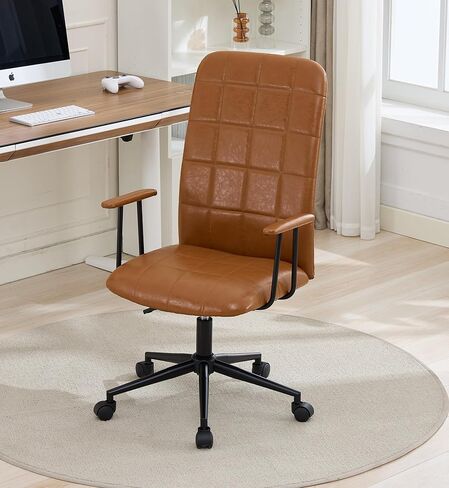 PU Leather Color Office Chair, with armrest, high backrest, Soft Foam Seating, 360 Degree Swivel, up and Down Adjustable gaslift,Black Powder Coated Frame,Five Star Base, Black Wheels (Antique Brown) in Saudi Arabia
