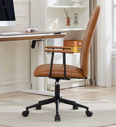 PU Leather Color Office Chair, with armrest, high backrest, Soft Foam Seating, 360 Degree Swivel, up and Down Adjustable gaslift,Black Powder Coated Frame,Five Star Base, Black Wheels (Antique Brown) in Saudi Arabia