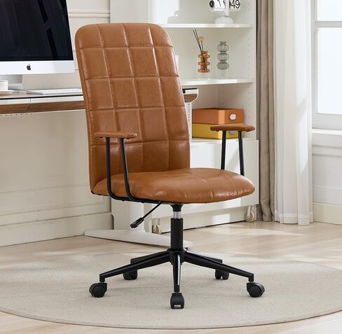 PU Leather Color Office Chair, with armrest, high backrest, Soft Foam Seating, 360 Degree Swivel, up and Down Adjustable gaslift,Black Powder Coated Frame,Five Star Base, Black Wheels (Antique Brown) in Saudi Arabia