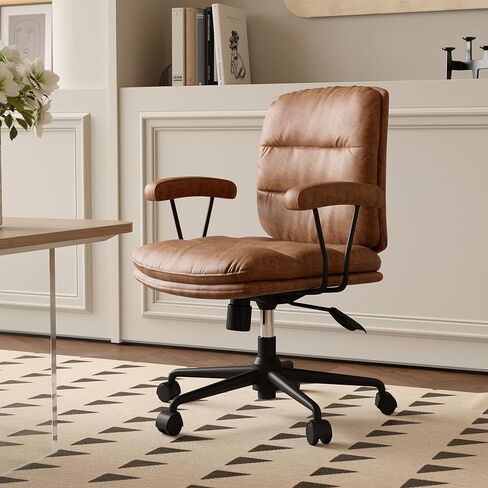 Brown Office Chair, backrest and seat Cushion Separate, backrest 90°-135° Inclined, armrests Included in Saudi Arabia
