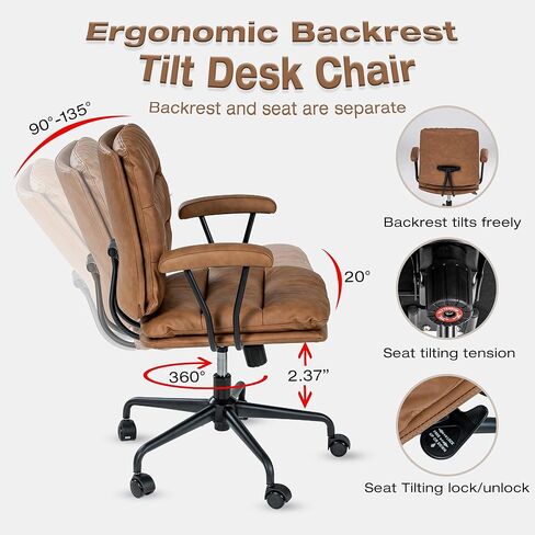 Brown Office Chair, backrest and seat Cushion Separate, backrest 90°-135° Inclined, armrests Included in Saudi Arabia