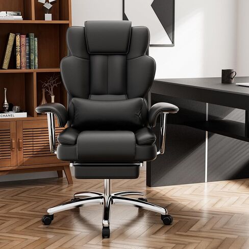 Office Chair, Big and Tall Executive Office Chair with Footrest, Leather Computer Chair, Ergonomic Reclining Chair High Back, Large Home Office Chair in Saudi Arabia