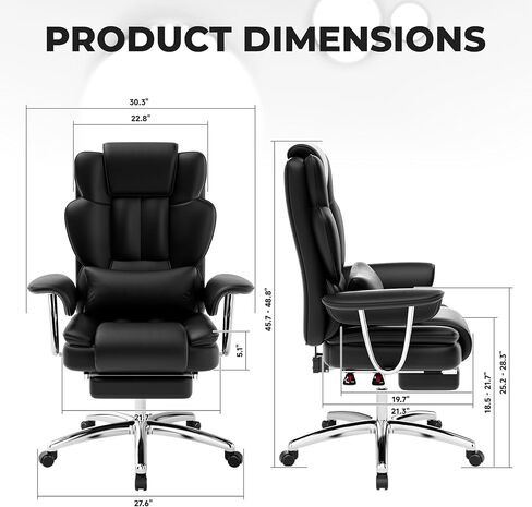 Office Chair, Big and Tall Executive Office Chair with Footrest, Leather Computer Chair, Ergonomic Reclining Chair High Back, Large Home Office Chair in Saudi Arabia
