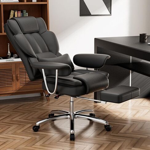 Office Chair, Big and Tall Executive Office Chair with Footrest, Leather Computer Chair, Ergonomic Reclining Chair High Back, Large Home Office Chair in Saudi Arabia