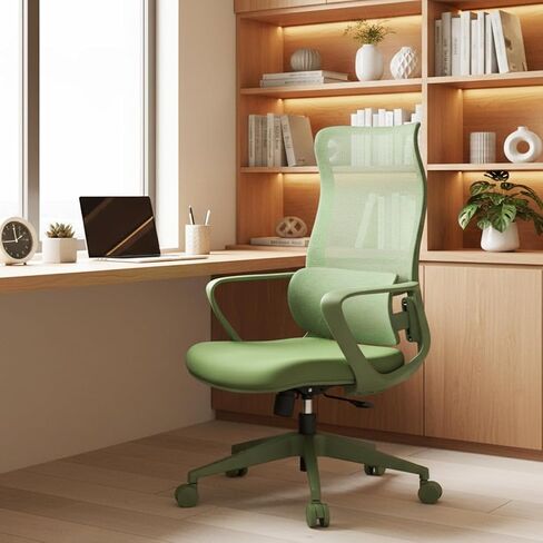 Ergonomic Colorful Office Chair 300lb (About 149.7kg) Home Office Mesh Breathable High Back, with Adjustable Lumbar Support Computer Chair, Integrated Molded Foam Seat Cushion, Fireproof (Green) in Saudi Arabia