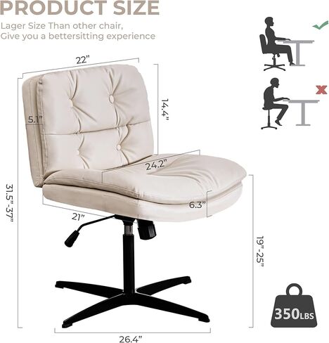 Large Size Armless Home Office Desk Chair Vanity Chair No Wheels in Saudi Arabia