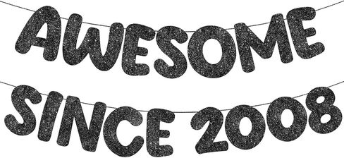 Fulmoon Pre Strung Awesome منذ عام 2007 لافتة Glitter Happy 18th Banner Banner Funny 18 سنة زخارف عيد ميلاد عمره 18 ديكورات حفل الذكرى السنوية لفتيات الفتيات (Girls Gold) in Saudi Arabia