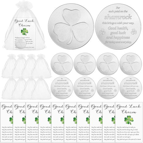 36 مجموعة من الهدايا الأيرلندية سحر الحظ السعيد شامروك سحر 3 أوراق البرسيم جيب رمزية عملات محظوظة مع بطاقات الصلاة وحقائب الأورجانزا هدية عيد القديس باتريك لأصدقاء العائلة in Kuwait