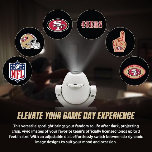 Sporticulture NFL American Football San Francisco 49ers - Adjustable Led Mini Spotlight Projector with 6 Team Logo Designs - Portable & Rechargeable Spotlight - Battery-Operated - 4.375" x 3.125" in Kuwait