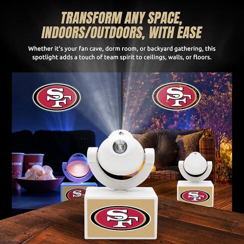 Sporticulture NFL American Football San Francisco 49ers - Adjustable Led Mini Spotlight Projector with 6 Team Logo Designs - Portable & Rechargeable Spotlight - Battery-Operated - 4.375" x 3.125" in Kuwait