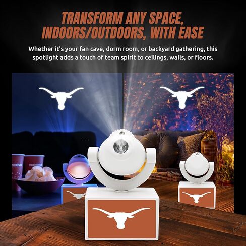 Sporticulture NCAA American Football Texas - جهاز عرض كشاف صغير LED قابل للتعديل مع 6 تصميمات لشعار الفريق - مصباح كشاف محمول وقابل لإعادة الشحن - يعمل بالبطارية - 4.375 بوصة × 3.125 بوصة in Saudi Arabia