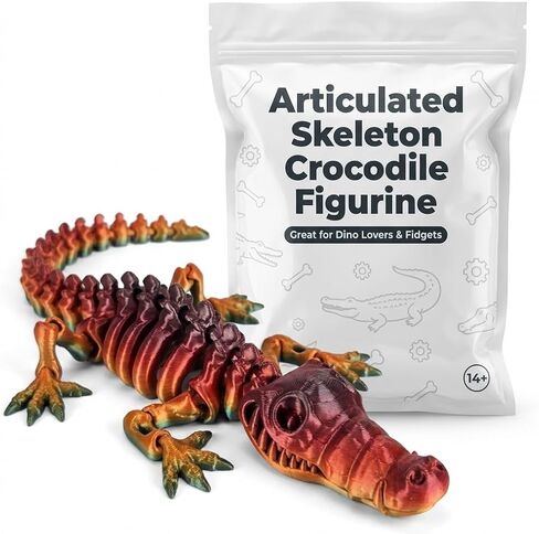 Skeleton Crocodile – Articulating Figurine – Eco-Friendly PLA – Unique Reptile Collectible & Stress Relief Toy for Teens & Adults – 3D Printed in Canada in Saudi Arabia