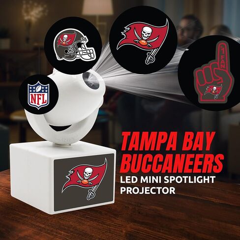 Sporticulture NFL American Football Tampa Bay Buccaneers - جهاز عرض صغير LED قابل للتعديل مع 6 تصميمات لشعار الفريق - مصباح كشاف محمول وقابل لإعادة الشحن - يعمل بالبطارية - 4.375 بوصة × 3.125 بوصة in Saudi Arabia