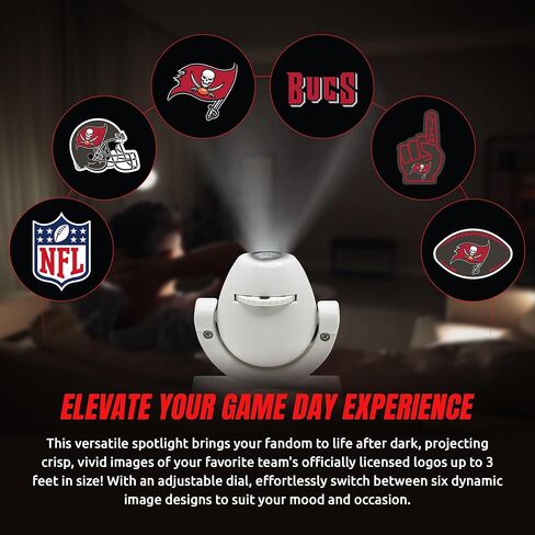 Sporticulture NFL American Football Tampa Bay Buccaneers - جهاز عرض صغير LED قابل للتعديل مع 6 تصميمات لشعار الفريق - مصباح كشاف محمول وقابل لإعادة الشحن - يعمل بالبطارية - 4.375 بوصة × 3.125 بوصة in Saudi Arabia