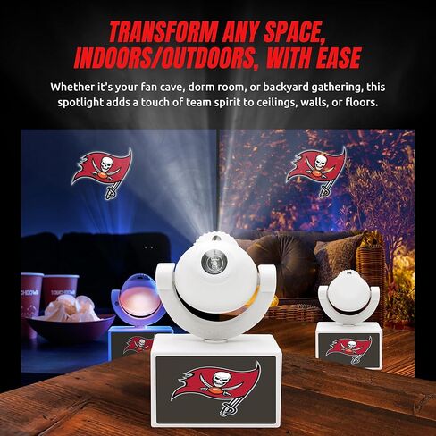 Sporticulture NFL American Football Tampa Bay Buccaneers - جهاز عرض صغير LED قابل للتعديل مع 6 تصميمات لشعار الفريق - مصباح كشاف محمول وقابل لإعادة الشحن - يعمل بالبطارية - 4.375 بوصة × 3.125 بوصة in Saudi Arabia