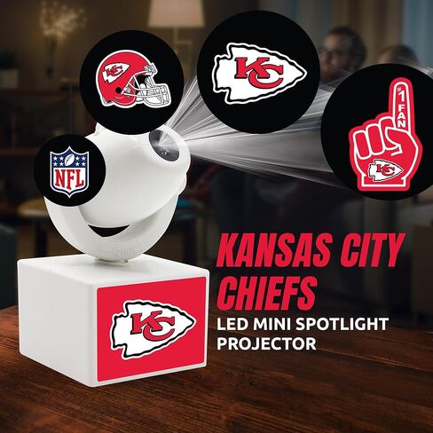 Sporticulture NFL American Football Kansas City Chiefs - جهاز عرض صغير LED قابل للتعديل مع 6 تصميمات لشعار الفريق - مصباح كشاف محمول وقابل لإعادة الشحن - يعمل بالبطارية - 4.375 بوصة × 3.125 بوصة in Saudi Arabia