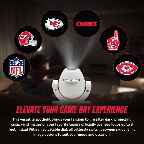 Sporticulture NFL American Football Kansas City Chiefs - جهاز عرض صغير LED قابل للتعديل مع 6 تصميمات لشعار الفريق - مصباح كشاف محمول وقابل لإعادة الشحن - يعمل بالبطارية - 4.375 بوصة × 3.125 بوصة in Saudi Arabia