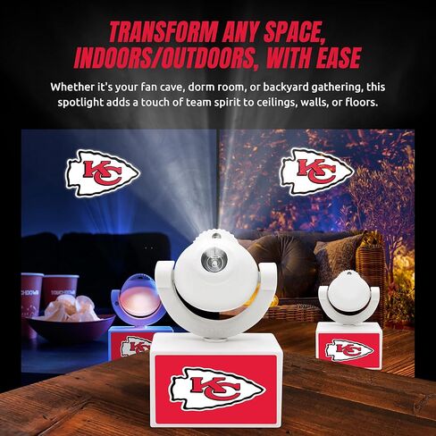 Sporticulture NFL American Football Kansas City Chiefs - جهاز عرض صغير LED قابل للتعديل مع 6 تصميمات لشعار الفريق - مصباح كشاف محمول وقابل لإعادة الشحن - يعمل بالبطارية - 4.375 بوصة × 3.125 بوصة in Saudi Arabia