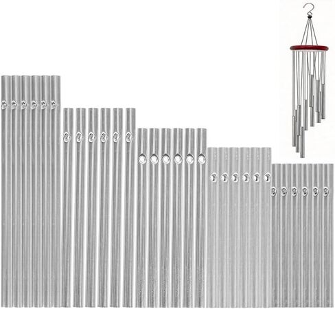 30pcs Aluminum Wind Chime Tubes for DIY Windchimes Making Kit, 5 Graduated Lengths Silver Metal Pipe Wind Chime Parts for Outdoor Garden Decor, Pre-Drilled Replacement Tubes in Saudi Arabia