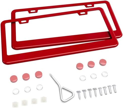 Ohuhu License Plate Frames, 2 Pcs 4 Holes Slim Stainless Steel Polish Mirror License Plate Frame + Chrome Screw Caps (Silver) in Saudi Arabia
