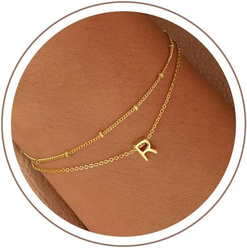 Turandoss Gold Initial Bracelets for Women, Dainty 18K Real Gold Plated Layered Letter A-Z Initial Bracelets Personalized 26 Alphabet Monogram Gold Bracelets for Women Jewelry Gifts Trendy in Kuwait
