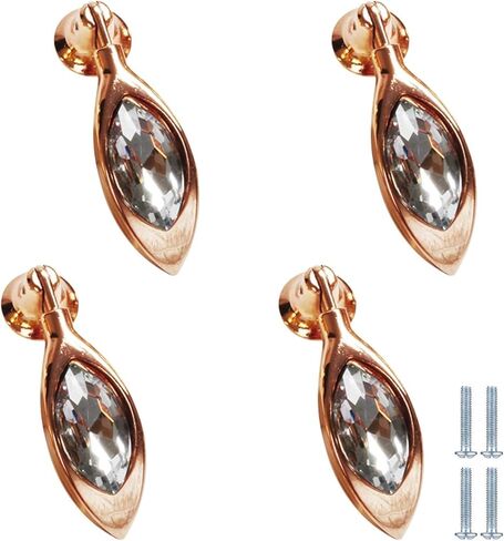 Cabinet Knobs 4 Pack Crystal Pendant Pull Glass Door Handle Leaf-Shaped Drawer Suitable for Cabinets Wardrobes Home Decoration(Rose Gold) in Saudi Arabia