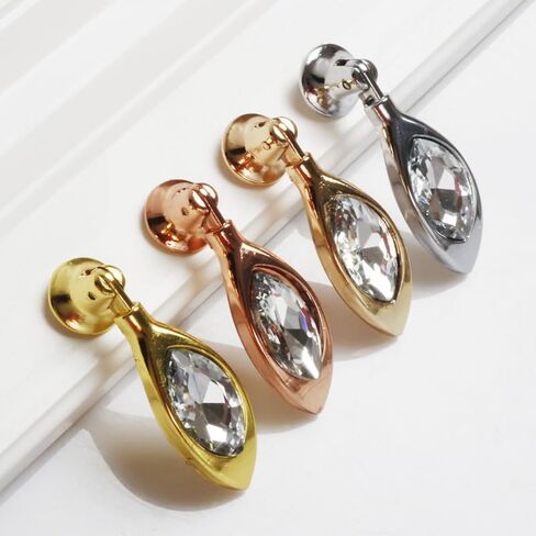 Cabinet Knobs 4 Pack Crystal Pendant Pull Glass Door Handle Leaf-Shaped Drawer Suitable for Cabinets Wardrobes Home Decoration(Rose Gold) in Saudi Arabia